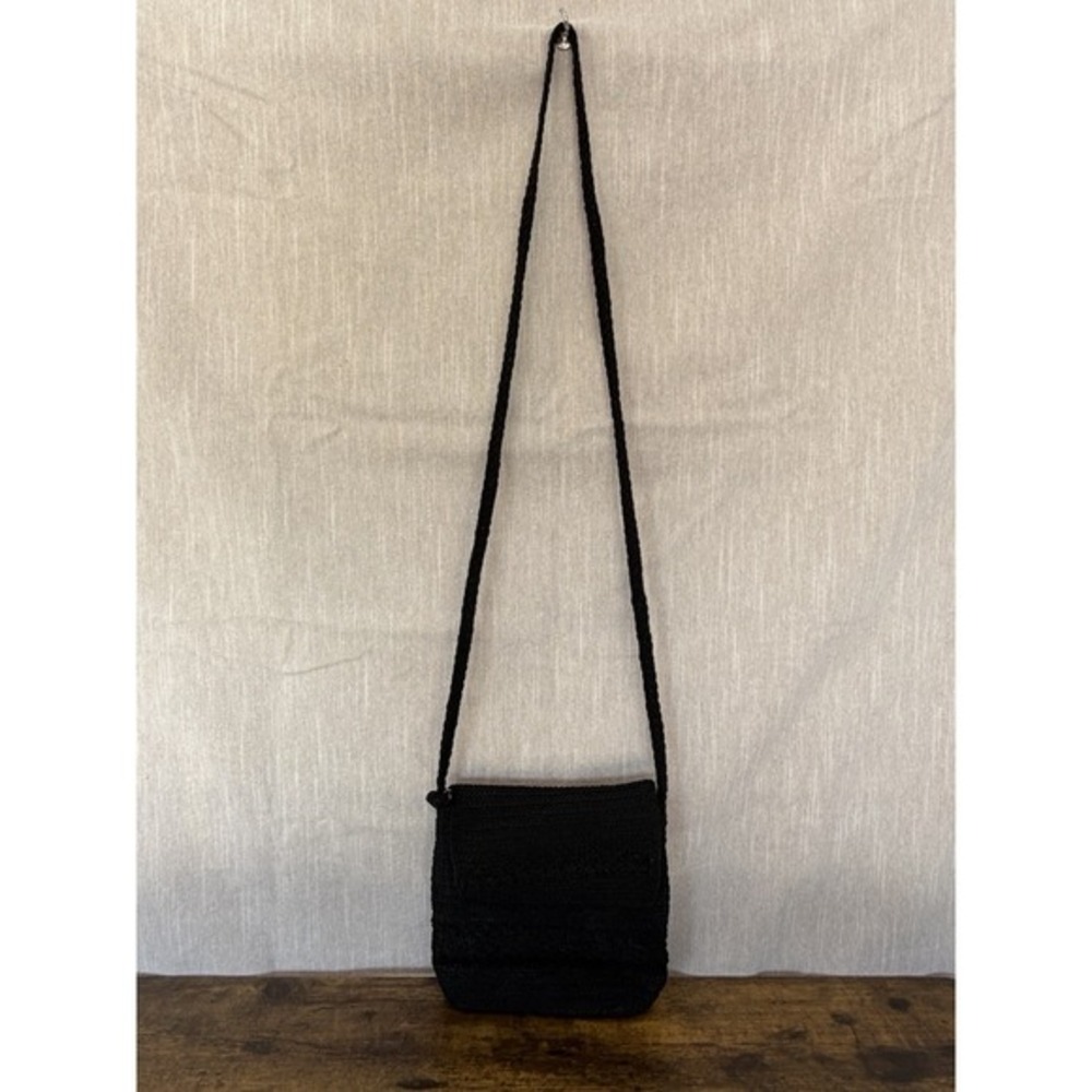 Amanda Smith Woven‎ Shoulder HOBO Bag Purse Black Crochet Knit